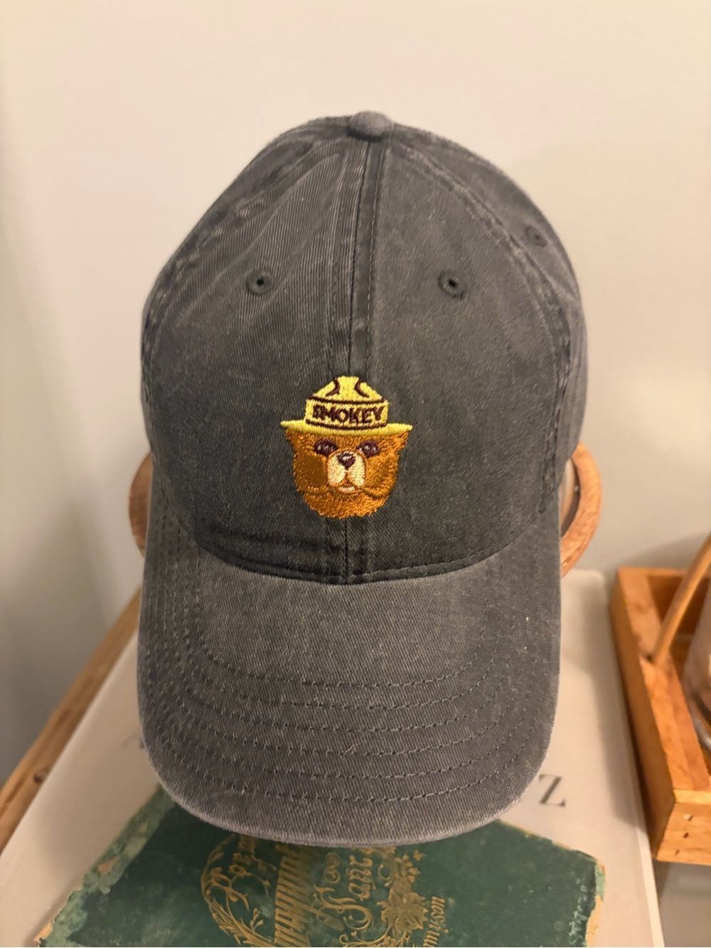 Smokey Bear Embroidered Baseball Cap - Charcoal Gray. NWT